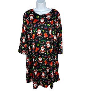 Christmas Santa Print Dress With Long Sleeves For Women Size Medium